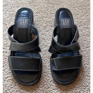 Vintage GAP SHOES Women's Slide Sandals - Black Genuine Leather - Size 5.5